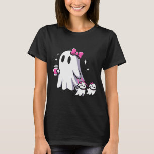 Halloween Niedlich Ghost Walking Hund Spooky Pink  T-Shirt