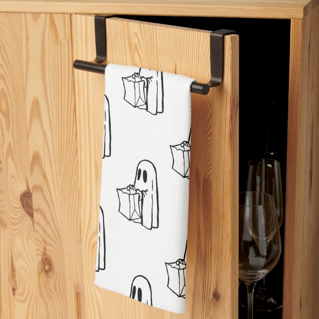 Halloween, Niedlich Ghost White, Trick oder Treat, Geschirrtuch (Drittel gefaltet)