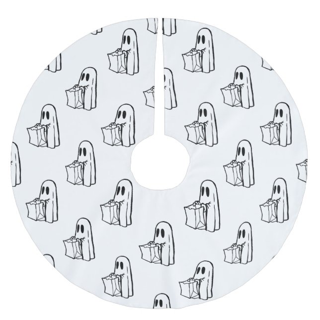 Halloween, Niedlich Ghost White, Trick oder Treat, Polyester Weihnachtsbaumdecke (Vorderseite)