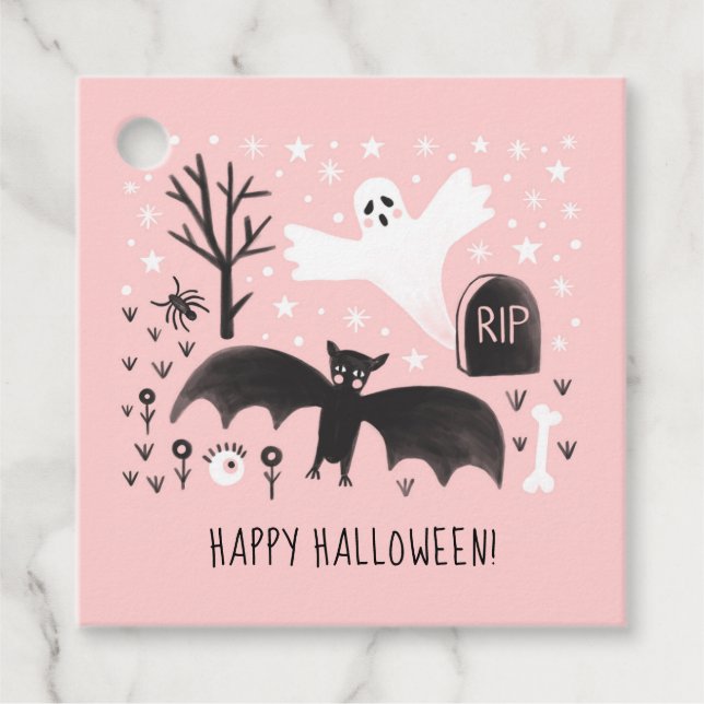 Halloween Niedlich Ghosts Bat Black Pink Illustrat Geschenkanhänger (Vorderseite)