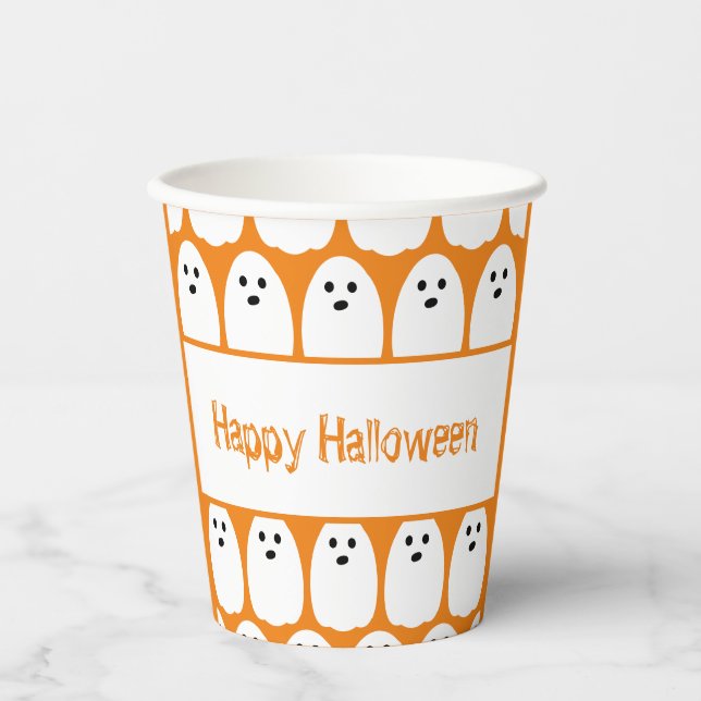 Halloween Niedlich Ghosts Orange Party Pappbecher (Vorderseite)