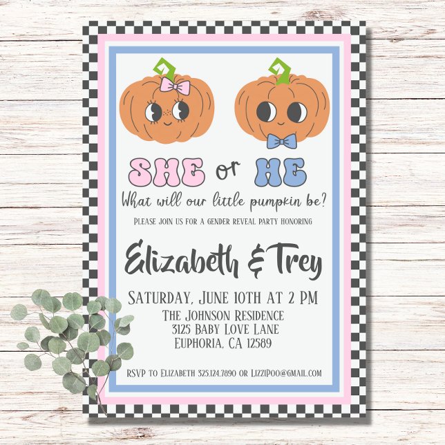 Halloween Niedlich Groovy Pumpkin Gender-Offenbaru Einladung (Cute Pumpkin Gender Reveal Invitation)