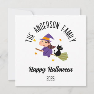 Halloween Niedlich Hexe auf einem Personalisierten Feiertagskarte