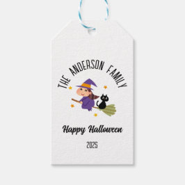 Halloween Niedlich Hexe auf einem Personalisierten Geschenkanhänger