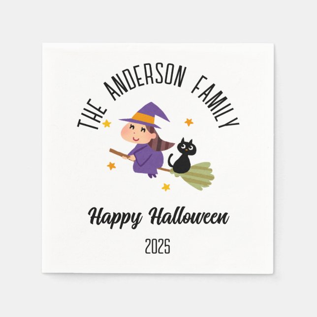 Halloween Niedlich Hexe auf einem Personalisierten Serviette (Vorderseite)