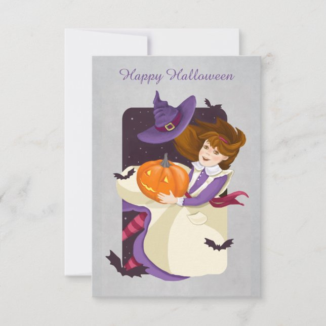 Halloween Niedlich Hexe mit Pumpkin (Vorderseite)