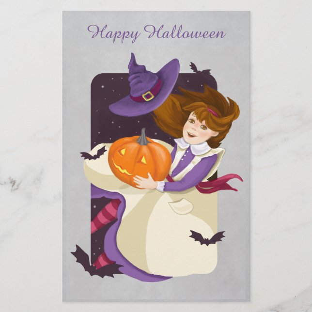 Halloween Niedlich Hexe mit Pumpkin Briefpapier (Vorderseite)