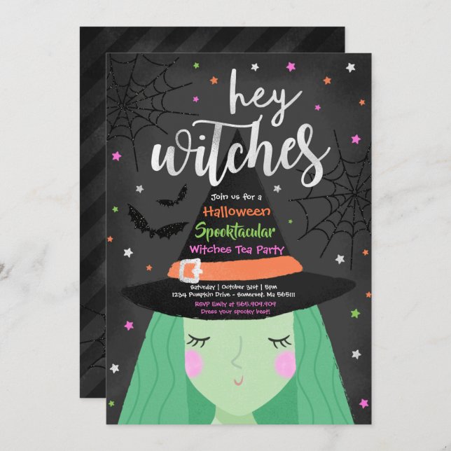 Halloween Niedlich Hey Hexen Halloween Tea Party Einladung (Vorne/Hinten)