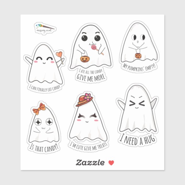 Halloween Niedlich Kawaii Ghost Custom Cut Vinyl Aufkleber (Blatt)