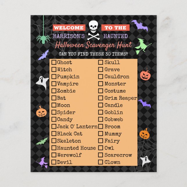 Halloween Niedlich Kids Scavenger Jagdliste (Vorderseite)