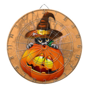 Halloween Niedlich Kitty Hexe und Kürbisfreund Dartscheibe