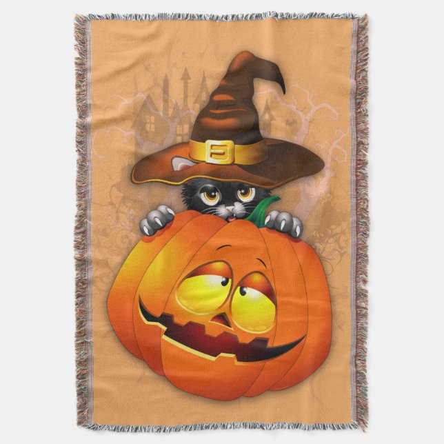 Halloween Niedlich Kitty Hexe und Kürbisfreund Decke (Vorderseite Vertikal)