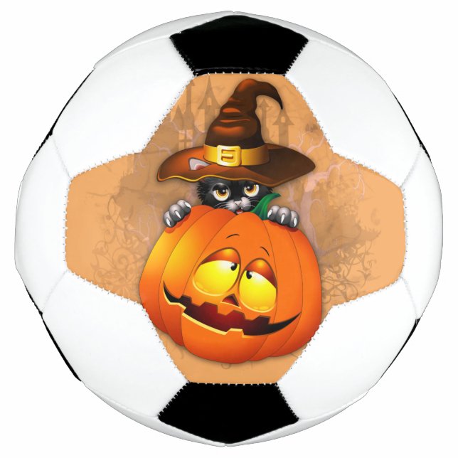 Halloween Niedlich Kitty Hexe und Kürbisfreund Fußball (Vorderseite)