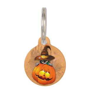 Halloween Niedlich Kitty Hexe und Kürbisfreund Haustiermarke