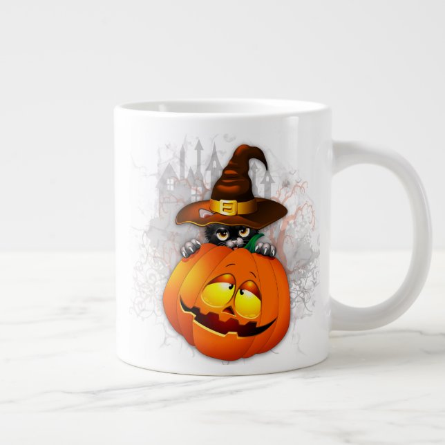 Halloween Niedlich Kitty Hexe und Kürbisfreund Jumbo-Tasse (Rechts)