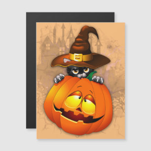 Halloween Niedlich Kitty Hexe und Kürbisfreund Magnetkarte