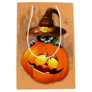 Halloween Niedlich Kitty Hexe und Kürbisfreund Mittlere Geschenktüte