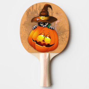 Halloween Niedlich Kitty Hexe und Kürbisfreund Tischtennis Schläger