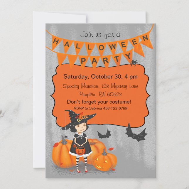 Halloween Niedlich Little Hexe Einladung (Vorderseite)