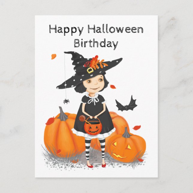 Halloween Niedlich Little Hexe Postkarte (Vorderseite)