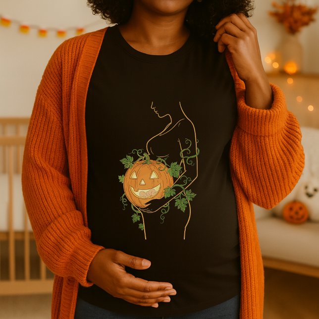 Halloween Niedlich Little Pumpkin Pregnant Silhoue T-Shirt (Von Creator hochgeladen)