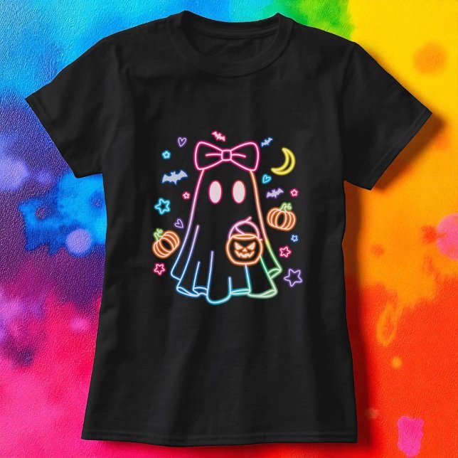 Halloween Niedlich Neon Ghost Black T-Shirt (Von Creator hochgeladen)