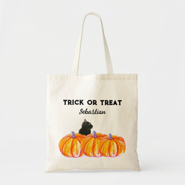 Halloween Niedlich Pumpkin Black Cat Modern Tragetasche (Vorne)