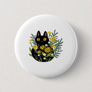 Halloween Niedlich Retro Black Cat Blume fallen Ko Button