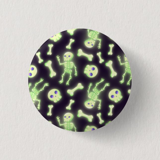 Halloween Niedlich Spooky Glowing Skelettknochen S Button (Vorderseite)