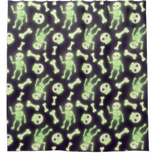 Halloween Niedlich Spooky Glowing Skelettknochen S Duschvorhang