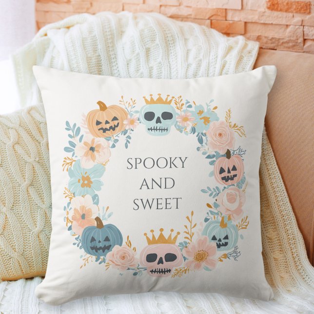 Halloween Niedlich Spooky Skull Pumpkin Pink Blue  Kissen (Halloween Cute Spooky Skull Pumpkin Pink Blue Chic Throw Pillow)