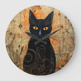 Halloween Niedlich Spooky Vintag Black Cat Große Wanduhr
