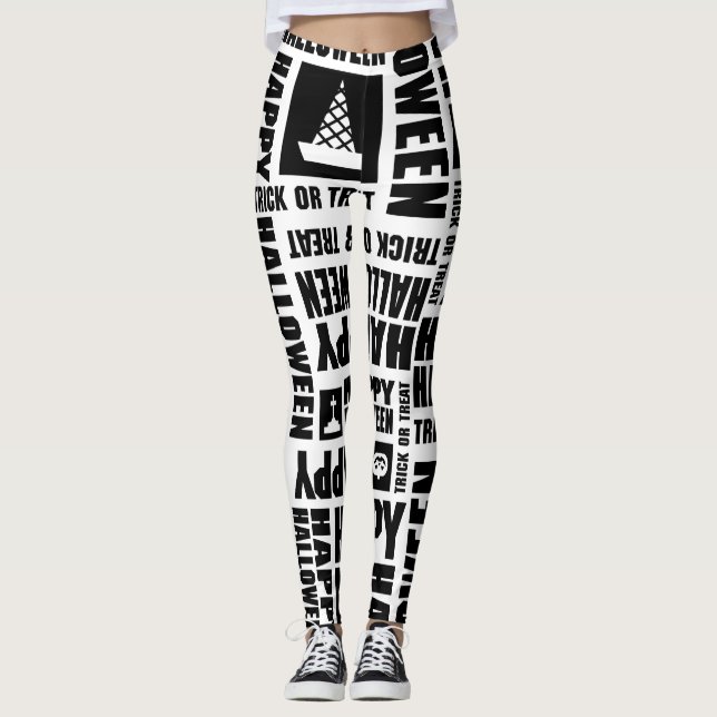 Halloween Niedlich Spooky Whimsical Black Pattern Leggings (Vorderseite)