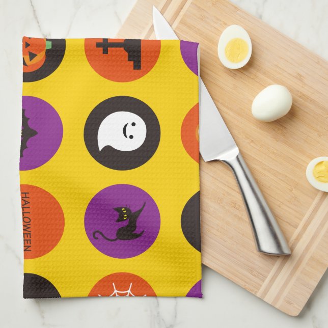 Halloween Niedlich Spooky Whimsical Funny Yellow Geschirrtuch (Viertel Falte)
