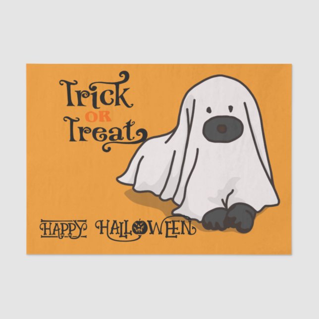 Halloween Niedlich Spooky Whimsical Ghost Dog Oran Seidenpapier (Vorderseite)
