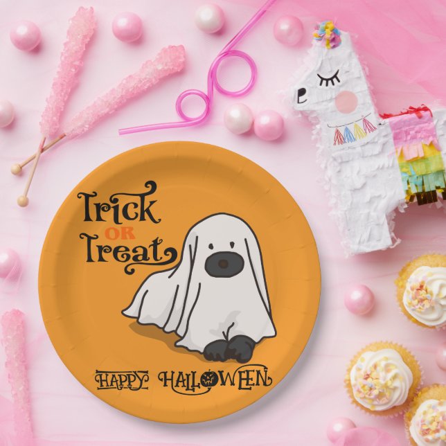 Halloween Niedlich Spooky Whimsical Ghost Dog Pappteller (Party)