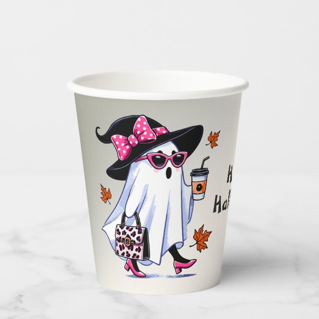 Halloween Niedlich-stilvoller Hexenghost Eleganter Pappbecher (Vorderseite)