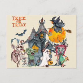 Halloween Niedlich Trick oder Kreaturen behandeln Postkarte