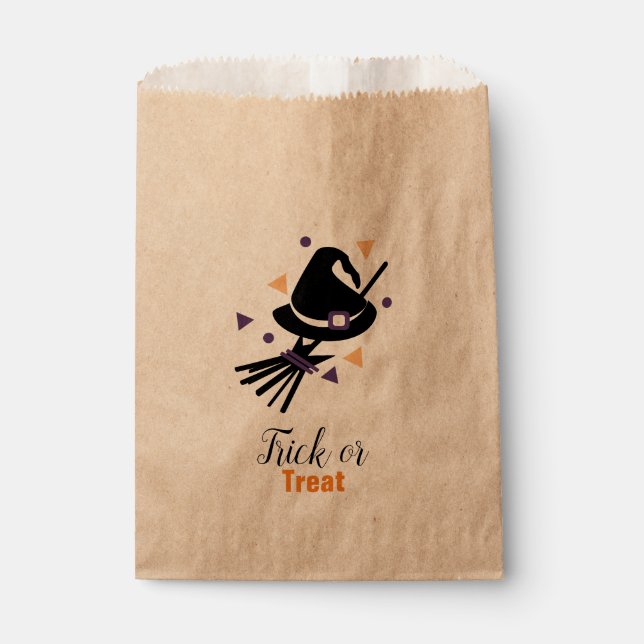 Halloween Niedlich Witch Hat & Broom Confetti Geschenktütchen (Vorderseite)