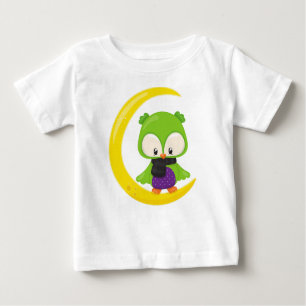 Halloween, Niedliche Eule, grüne Eule, Mond, Scarf Baby T-shirt