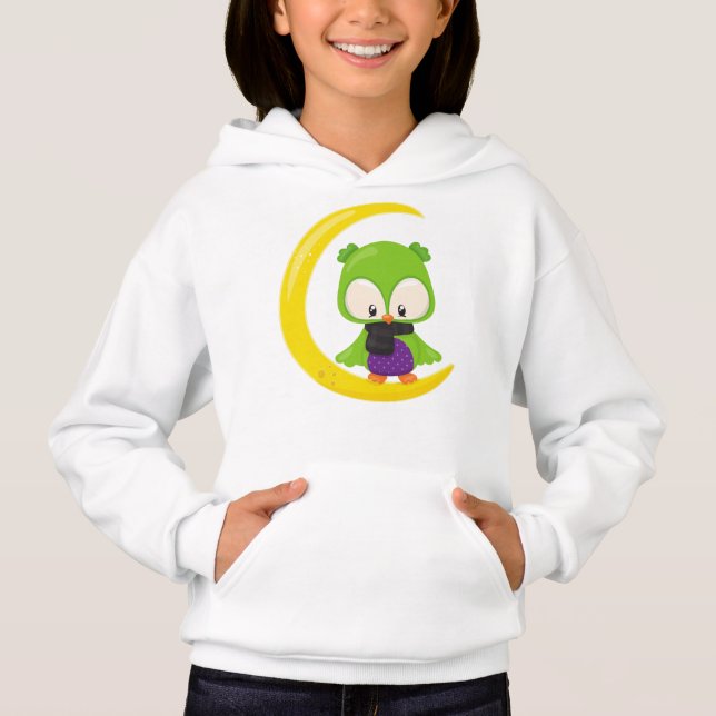 Halloween, Niedliche Eule, grüne Eule, Mond, Scarf Hoodie (Vorderseite)