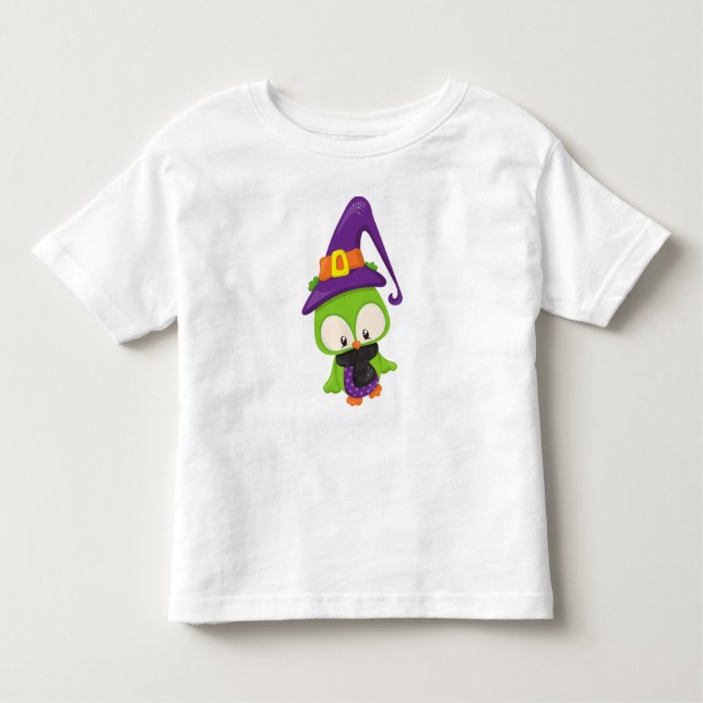 Halloween, Niedliche Eule, grünes Owl, Hexenhut Kleinkind T-shirt (Vorderseite)