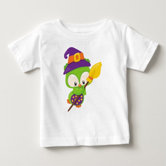 Halloween, Niedliche Eule, grünes Owl, Rotzunge Baby T-shirt (Vorderseite)