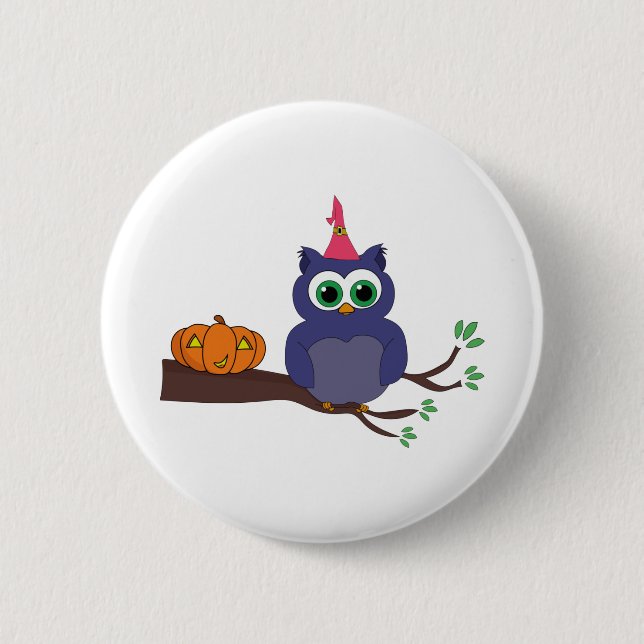Halloween-Niedliche Eule und ein Kürbis Button (Vorderseite)