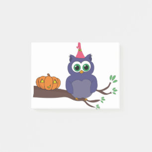 Halloween-Niedliche Eule und ein Kürbis Post-it Klebezettel