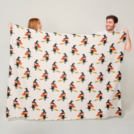Halloween Niedliche Hexe mit Broom Beige Fleecedecke
