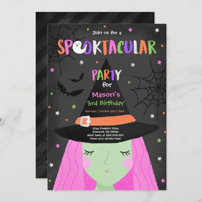 Halloween Niedliche Hexengeburt-Party Spooktacular Einladung (Vorne/Hinten)