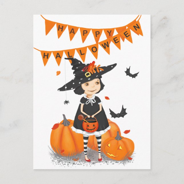 Halloween Niedliche Hexenkarte Postkarte (Vorderseite)
