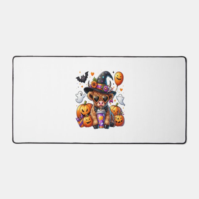 Halloween Niedliche Highland Cow Schreibtischunterlage (Vorderseite)