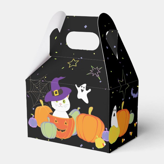 Halloween Niedliche Katze in Hexenhut Geschenkschachtel (Vorderseite)